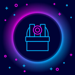 Glowing neon line Astronomical observatory icon isolated on black background. Observatory with a telescope. Scientific institution. Colorful outline concept. Vector
