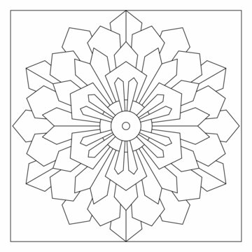 Simple Mandala Designs to color. Easy coloring pages for seniors. Floral drawing from 6 fold rotational symmetry of various shapes in hexagonal form. Tile pattern in EPS8 file. #328