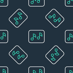 Line Music note, tone icon isolated seamless pattern on black background. Vector