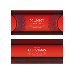 Red Color Happy New Year Flyer Template with Winter Burgundy Pattern