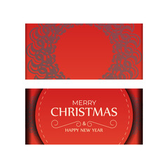 Greeting card template Merry Christmas and Happy New Year Red color with vintage burgundy pattern