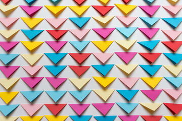Abstract background with arranged in rows colorful folded triangles on white background