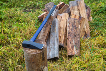 An axe for chopping wood.A special axe for chopping firewood.