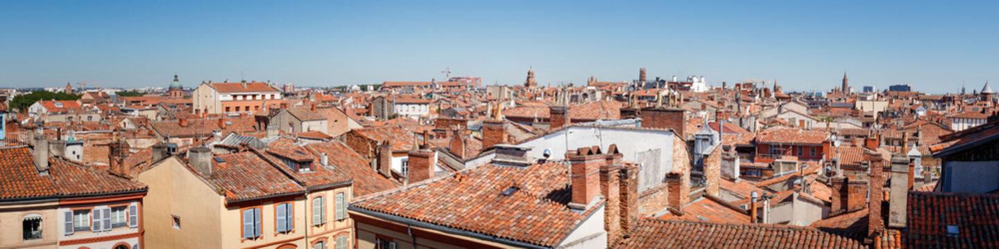 Panoramic view over the rooftops of Toulouse, France.