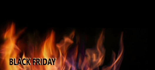 Friday sales. Dark web banner with fire, copy space. Discount concept for seasonal offer.