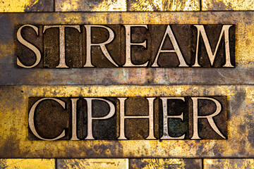 Stream Cipher text on textured grunge copper and vintage gold background