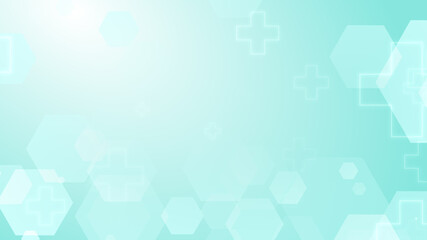 Fototapeta premium Abstract hexagon cross geometric blue green pattern medical background.