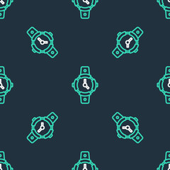 Line Diving watch icon isolated seamless pattern on black background. Diving underwater equipment. Vector