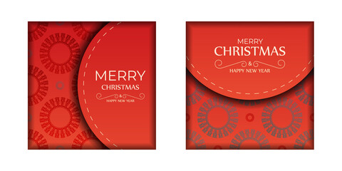 Happy New Year Greeting Flyer Template Red Color Luxury Burgundy Ornament