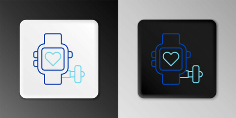 Fototapeta premium Line Smart watch showing heart beat rate icon isolated on grey background. Fitness App concept. Colorful outline concept. Vector
