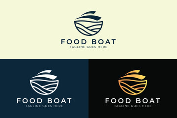 Unique logo design with bowl concept with waves and sailing boat