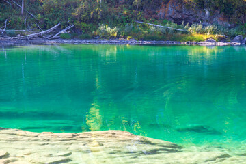 Altai Mountains, Katun River, View Of The Turquoise River Katun And Altai Mountains, Autumn Season, blue lakes on the Katun river
