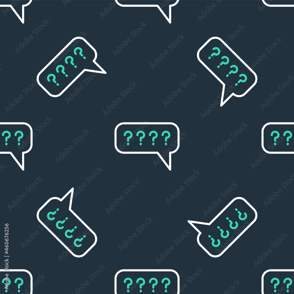 Aufkleber line speech bubbles with question icon isolated seamless pattern on black background. faq sign. chat