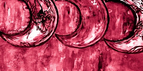 Ink Transparent Background. Red Retro Watercolor Pattern. Coral Design. Fashion Ink Texture. Purple...