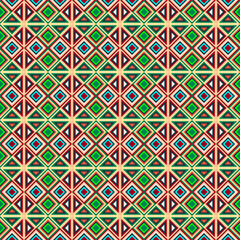 Seamless pattern abstraction of green and red triangles and squares