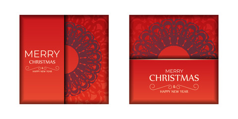 Red color happy new year flyer with winter burgundy pattern