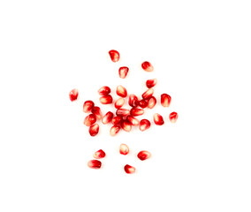 Scattered Pomegranate Seeds Isolated on White Background