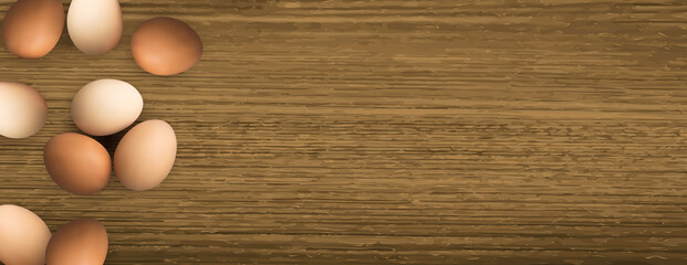 Whole Chicken Eggs on Old Wooden Texture Background