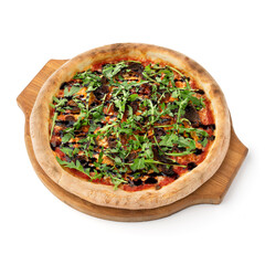 Pizza with arugula balsamic isolated on white background