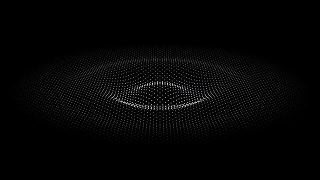 Dotted ripples on the surface. Radio wave abstract motion background. FUI, HUD. Seamless loop.