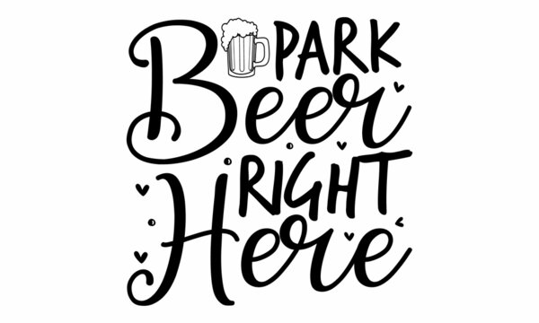 Park beer right here, Oster and beer coaster. The beer festival celebrated in October in Germany, original brush typeface for words roller coaster on night starry sky background