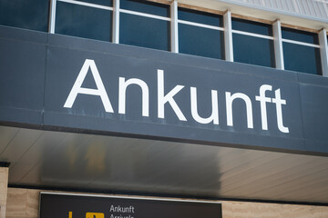 Arrivals gate sign at Airport (german: Ankunft) gate sign at Airport