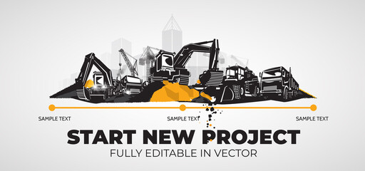 Excavator and other heavy construction equipment.