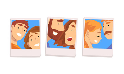 Man and Woman Couple on Photographic Print or Snapshot Vector Set