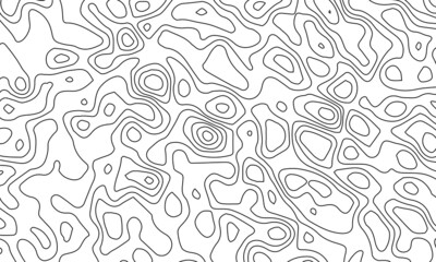Topographic line map patterns. Black Contour and textured Background of geographic cartography terrain isolated on white. Vector illustration