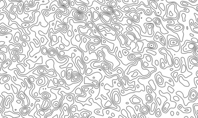 Topographic line map patterns. Black Contour and textured Background of geographic cartography terrain isolated on white. Horizontal banner. Vector illustration