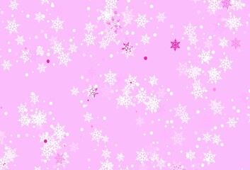 Light Purple, Pink vector background with xmas snowflakes.