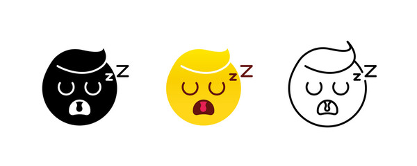 Sleepy emoji. Emoticon vector icon set. Save icon vector. Editable row set. Silhouette, colored, linear icon set. Logo-web, icon design element.