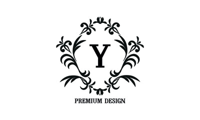 Exquisite company brand sign with letter Y. Black and white logo for cafe, bar, restaurant, invitation, wedding. Business style
