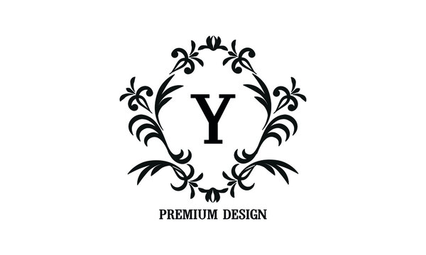 Exquisite company brand sign with letter Y. Black and white logo for cafe, bar, restaurant, invitation, wedding. Business style