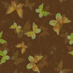 seamless pattern of beautiful butterflies illustration on brown background
