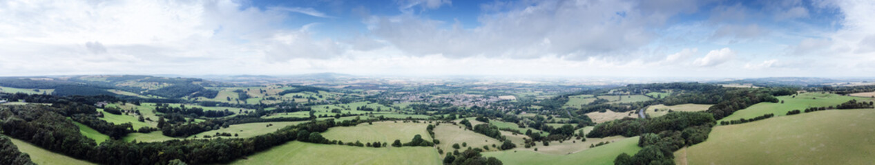 english landscape image from the air of Cotswolds countryside