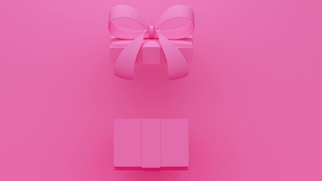 Pink background with a gift opening. Minimal modern motion design. Abstract animation