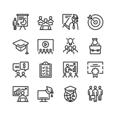 Business training line icons. Set of outline symbols, simple graphic elements, modern linear style black pictograms collection. Vector line icons set