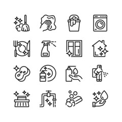 Cleaning line icons. Set of outline symbols, simple graphic elements, modern linear style black pictograms collection. Vector line icons set