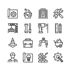 Construction line icons. Set of outline symbols, simple graphic elements, modern linear style black pictograms collection. Vector line icons set