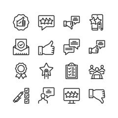 Feedback line icons. Set of outline symbols, simple graphic elements, modern linear style black pictograms collection. Vector line icons set