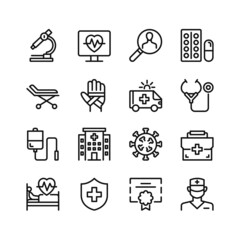 Hospital line icons. Set of outline symbols, simple graphic elements, modern linear style black pictograms collection. Vector line icons set