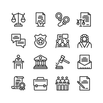 Law line icons. Set of outline symbols, simple graphic elements, modern linear style black pictograms collection. Vector line icons set