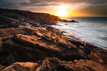 Sunset in the basque coast under Jaizkibel mountain in Hondarribia, Basque Country..