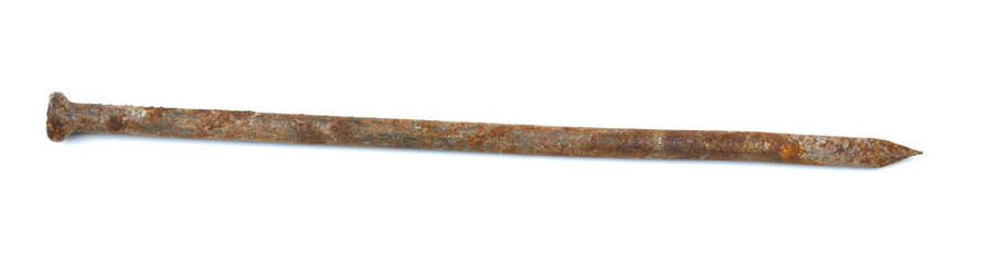 A rusty nail isolated on a white background