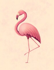 Pink flamingo on a beige isolated background. Tropical bird illustration for print, wallpaper, postcards, textiles.