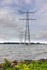 Electricity pylon in Dutch Ketelmeer between Noordoostpolder and Flevoland