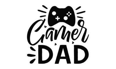 Gamer dad, poster or banner template with necktie and gift box on blue background, Greetings and presents for in flat lay styling, anner Background for Posters, Flyers, Marketing, Greeting Cards