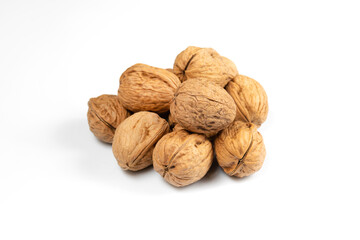 walnuts, whole walnuts on white background, 