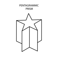 black linear pentagrammic prism for game, icon, package design, logo, mobile, ui, web, education. Prism on a white background. Pentagram illustration. Outline. Achievement mark. Geometric figur.
